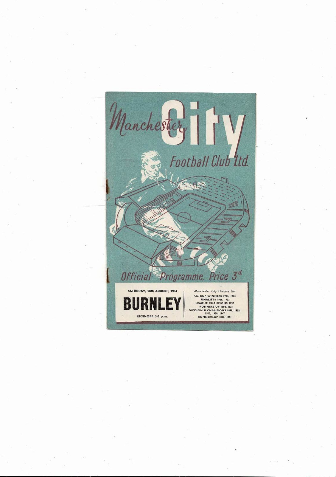 1954/55  Manchester City v Burnley Football Programme for sale on Ebay
