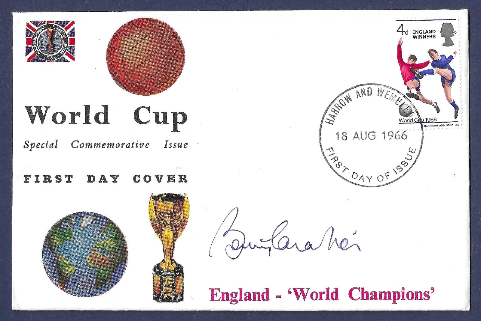 1966 FOOTBALL WORLD CUP, BOBBY CHARLTON SIGNED FIRST DAY COVER, MANCHESTER UTD. for sale on Ebay