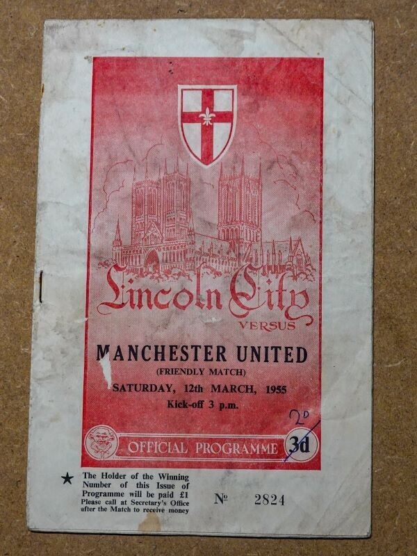 Lincoln City v Manchester United 12 March 1955 Friendly for sale on Ebay