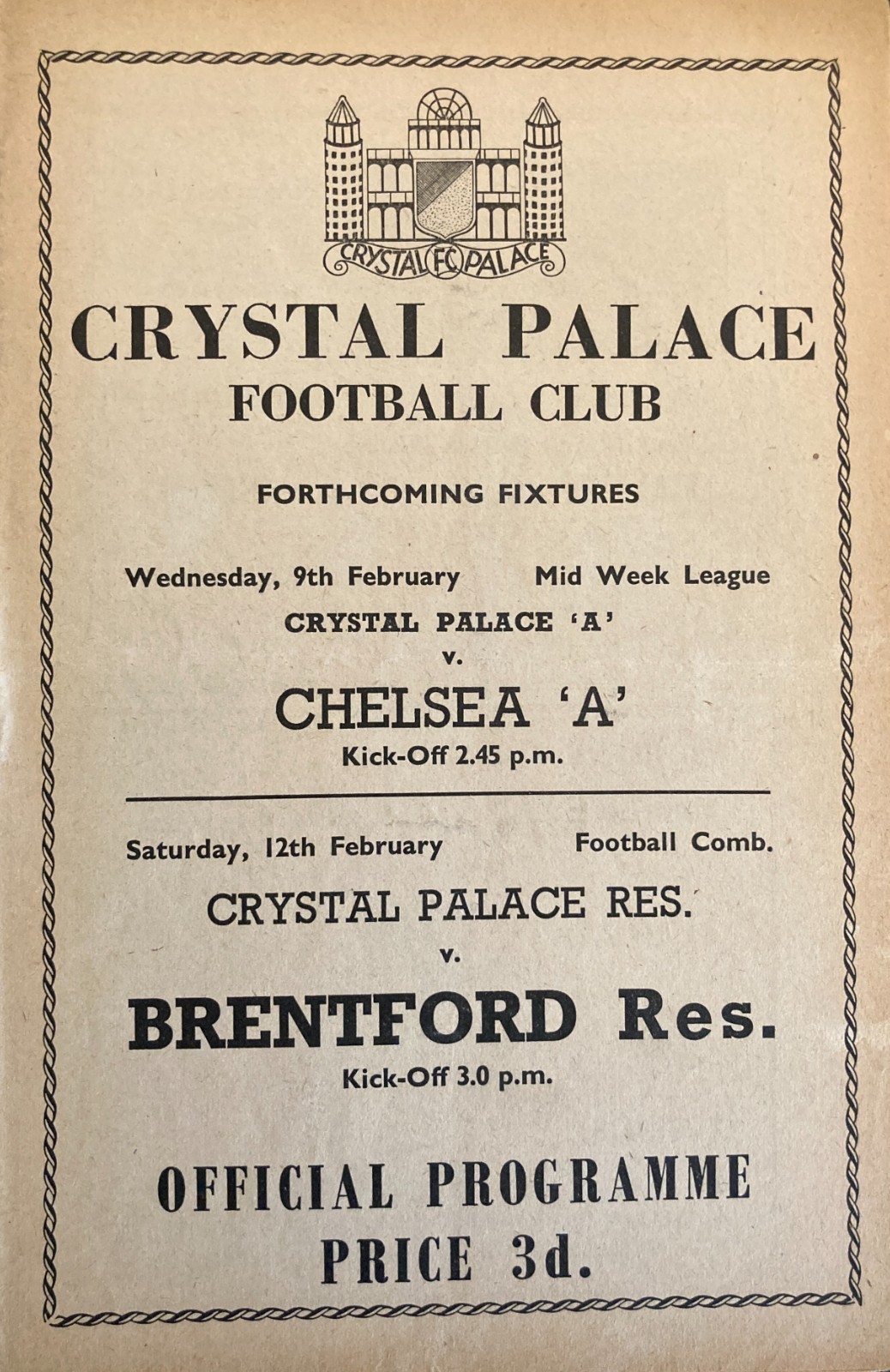 Crystal Palace v Aldershot Div 3 (S) 1954/55 for sale on Ebay