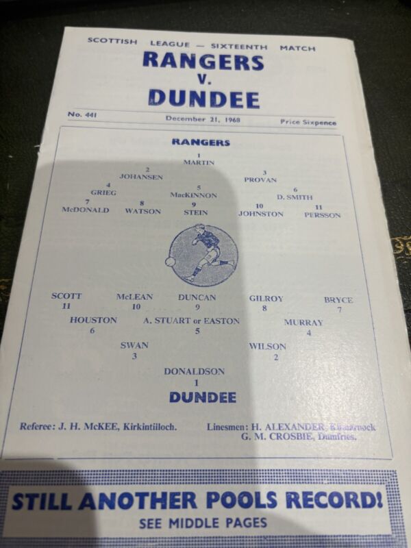 RANGERS v DUNDEE Dec 1968 No. 441 for sale on Ebay