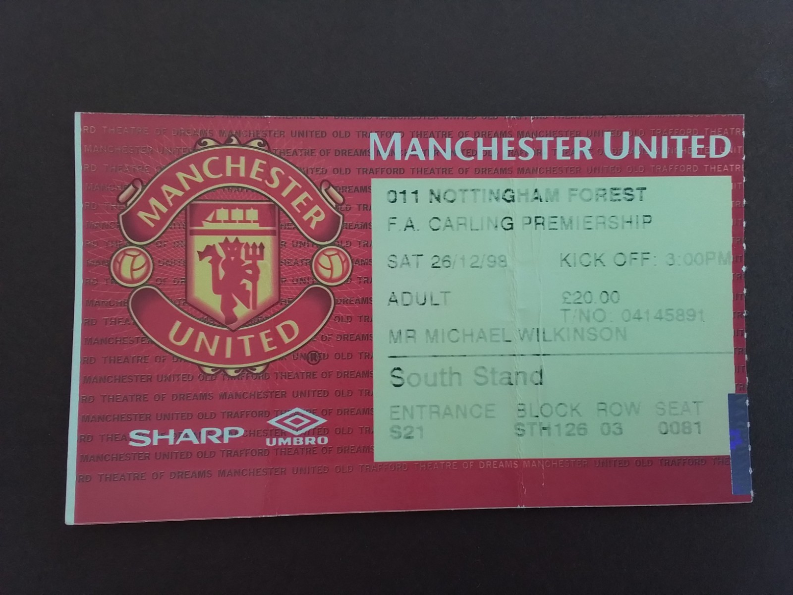  Manchester United v Nottingham Forest 1998/9 Premier League Treble Season  for sale on Ebay