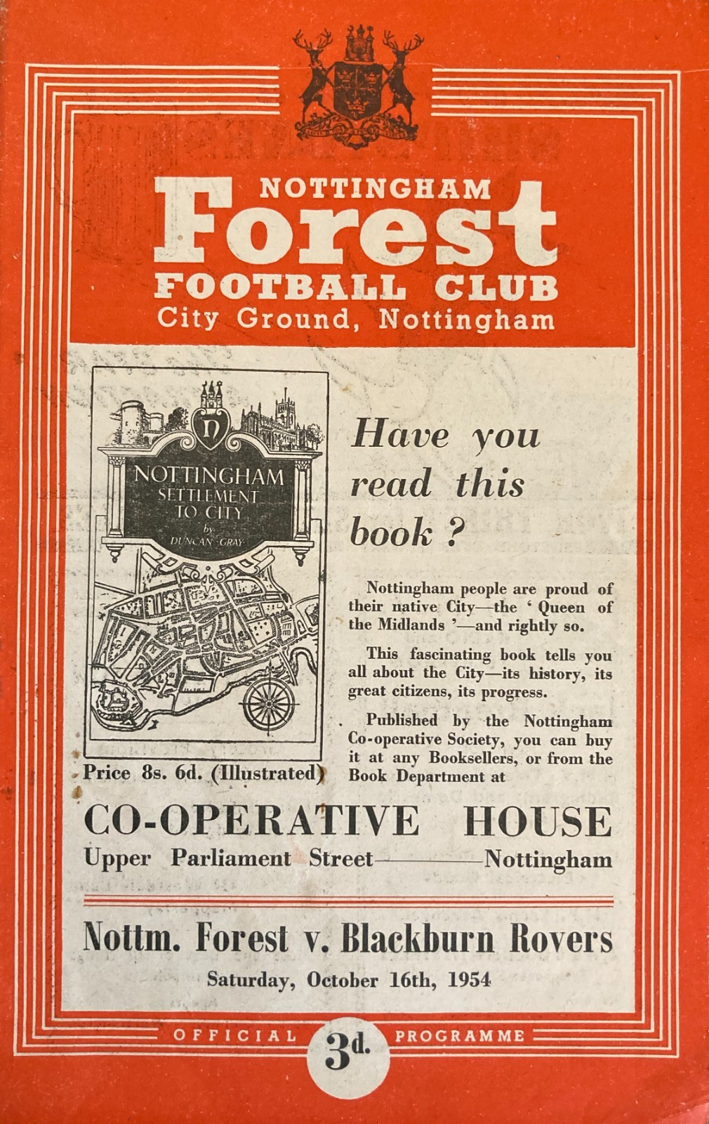 Nottingham Forest v Blackburn Rovers Div 2 1954/55 for sale on Ebay