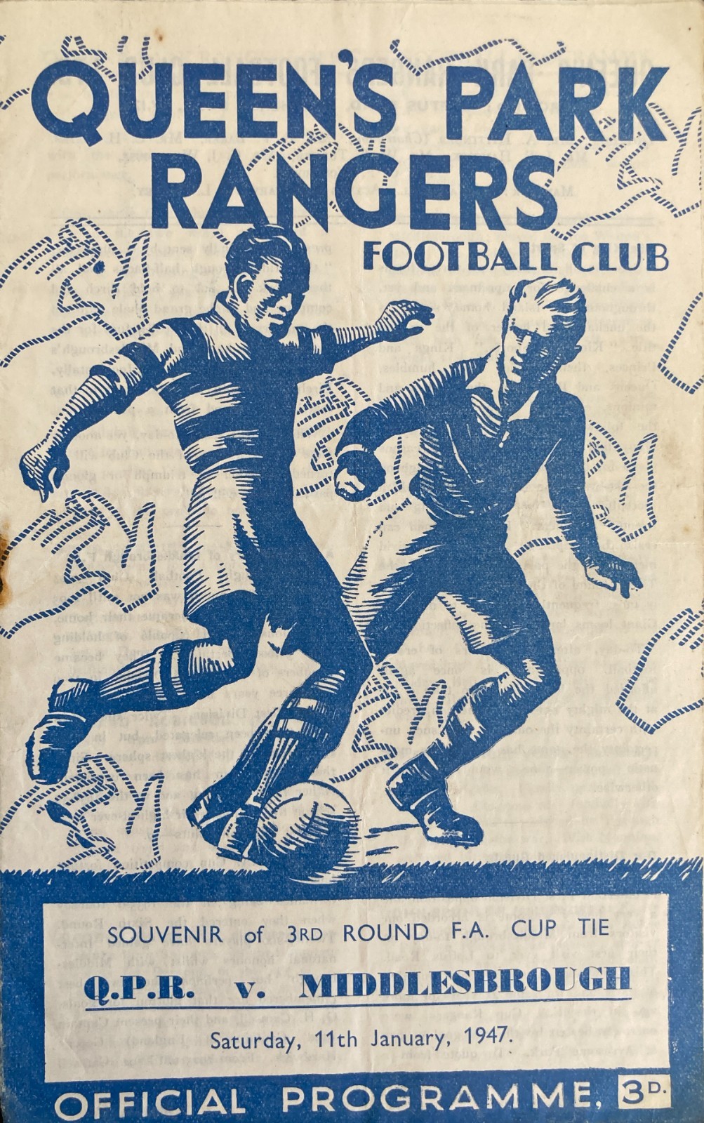 Queens Park Rangers v Middlesbrough F A Cup 3rd round 1946/47 for sale on Ebay