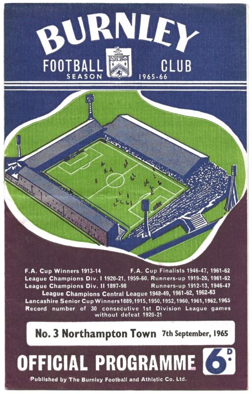 Burnley v Northampton Town 1965/66 programme for sale on Ebay