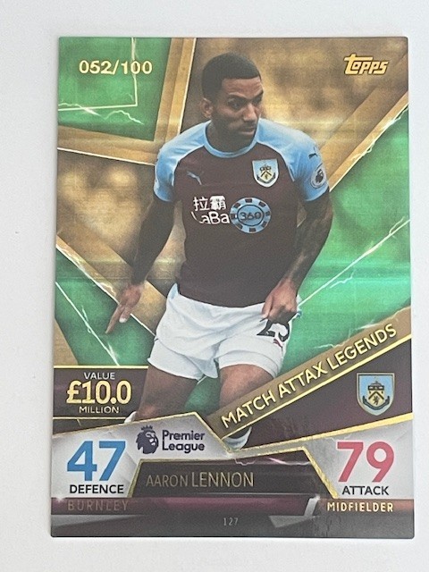 MATCH ATTAX ULTIMATE 2018 AARON LENNON BURNLEY 052/100 GREEN PARALLEL NO.127 for sale on Ebay
