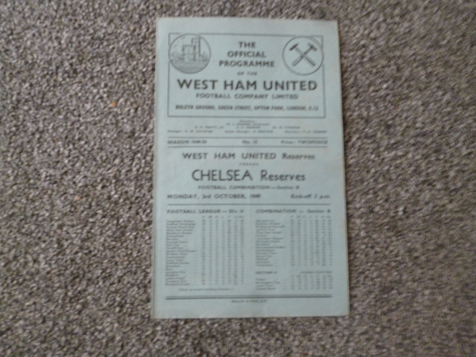 West Ham United Reserves v Chelsea Res 1949/50 Football Combination Programme for sale on Ebay