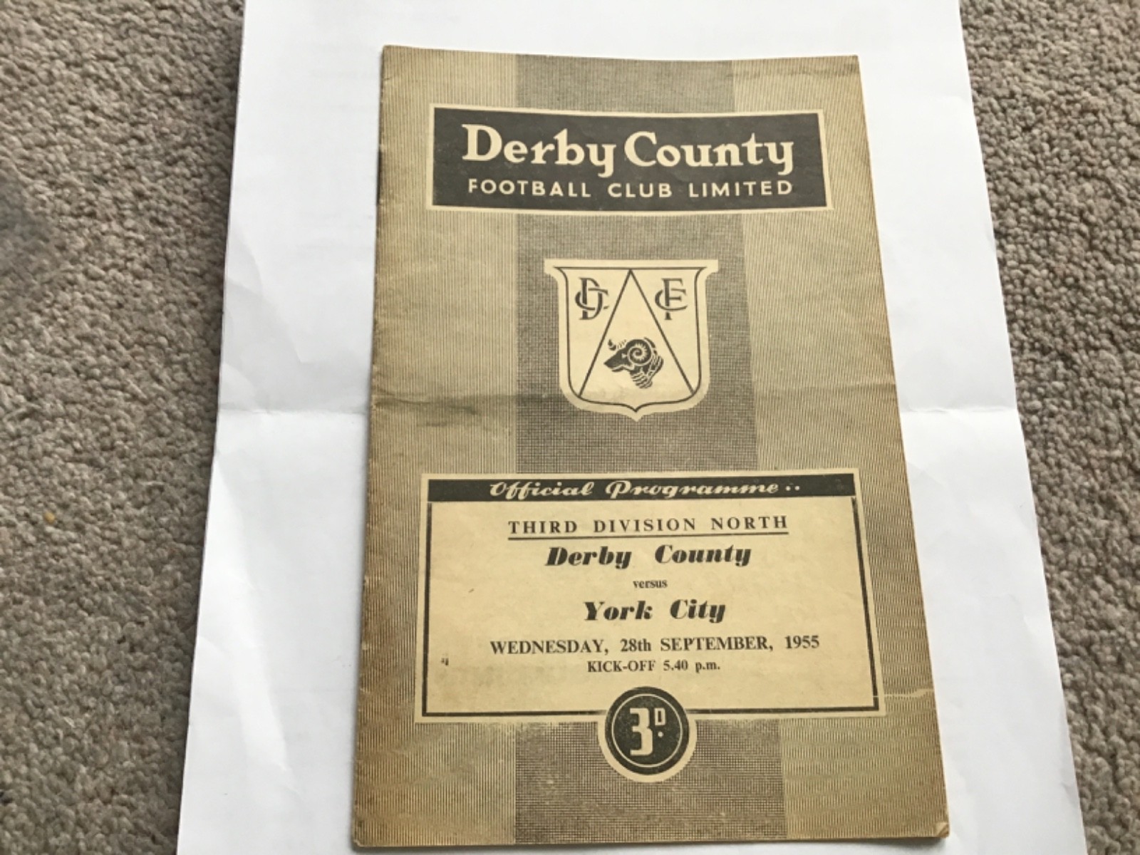 Derby County v York City Football Programme 28/9/1955. for sale on Ebay