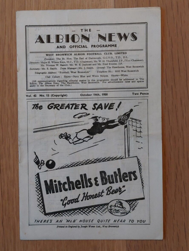 WBA - West Bromwich Albion v Liverpool 1950-51  for sale on Ebay