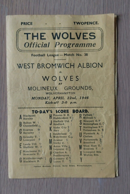 WOLVES / Wolverhampton Wanderers v  WBA / West Bromwich Albion 1945-46 for sale on Ebay