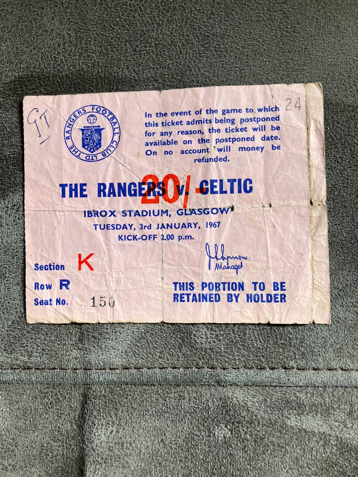 Rangers v Celtic  3rd Jan 1967  Scottish League Div 1 Match Ticket, Postponed for sale on Ebay