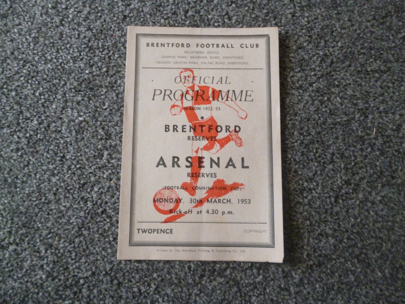 Brentford Reserves v Arsenal Res 1952/53 Football Combination Cup Programme for sale on Ebay