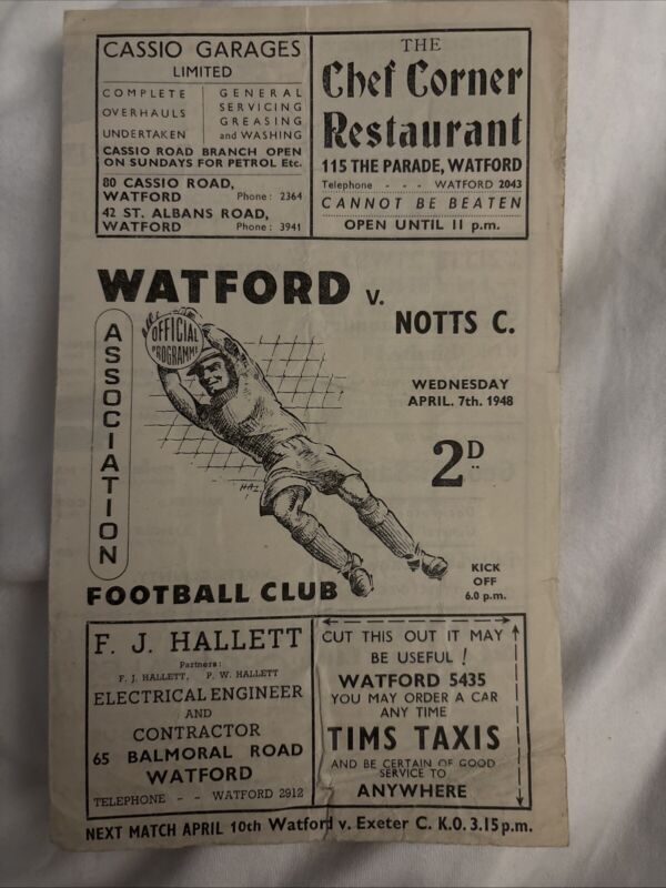 Programme - Watford V Notts County - 1947/1948 - RARE for sale on Ebay
