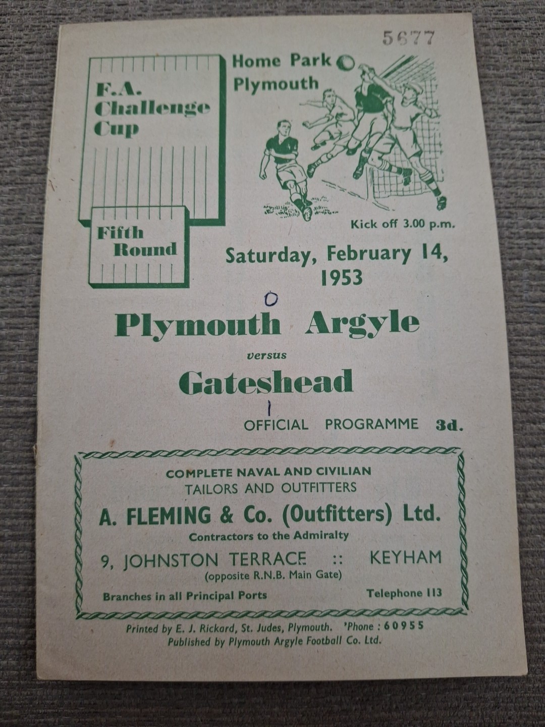 Plymouth Argyle v Gateshead programme.  14/2/1953 for sale on Ebay
