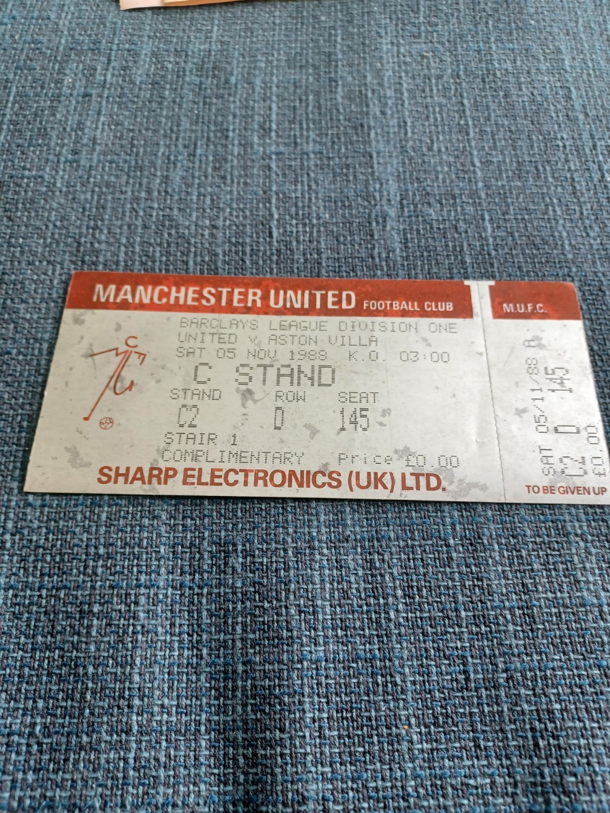 Manchester United V Aston Villa 5/11/1988 Match Ticket for sale on Ebay
