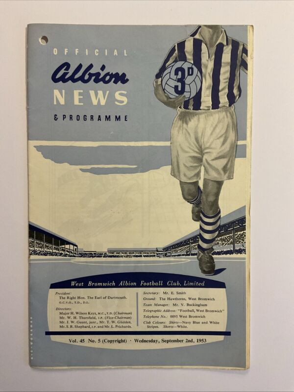 West Bromwich Albion v Manchester United,  2nd September 1953 for sale on Ebay
