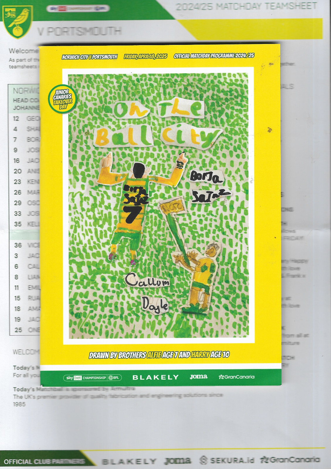 Norwich City v Portsmouth. Championship. 2024-2025 PLUS TEAMSHEET for sale on Ebay