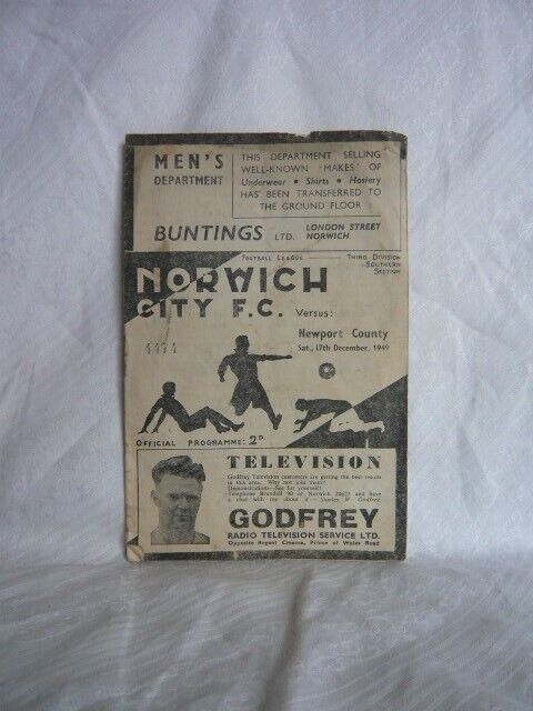 Norwich City v Newport Football Programme December 1949 Third Division for sale on Ebay