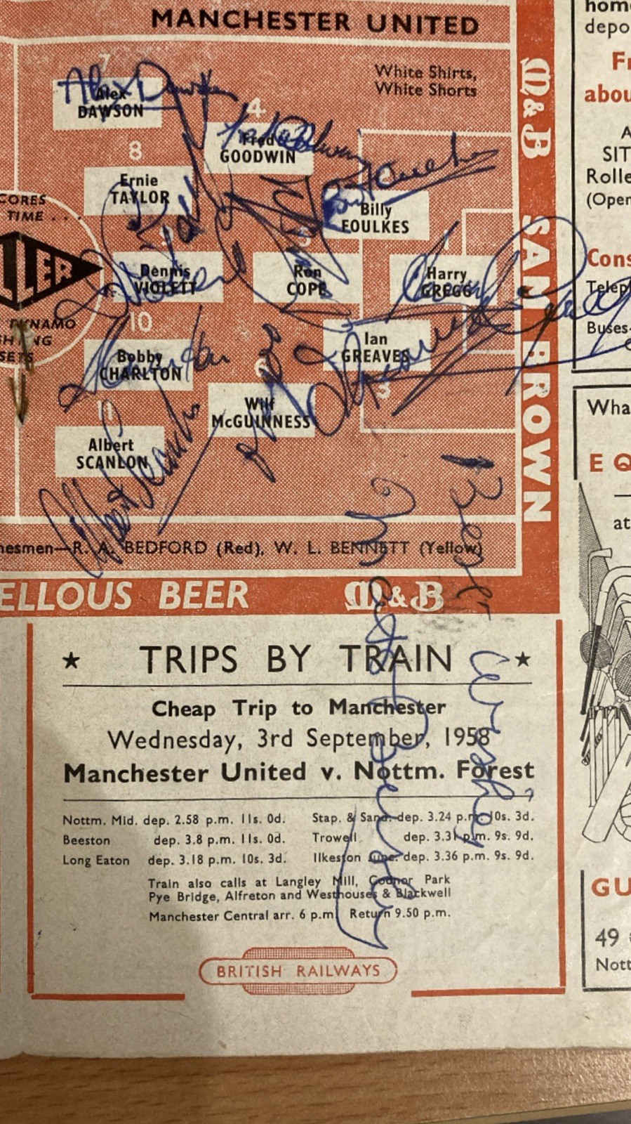 Nottingham Forest v Manchester United - 27/8/1958 - Signed By United & Busby for sale on Ebay