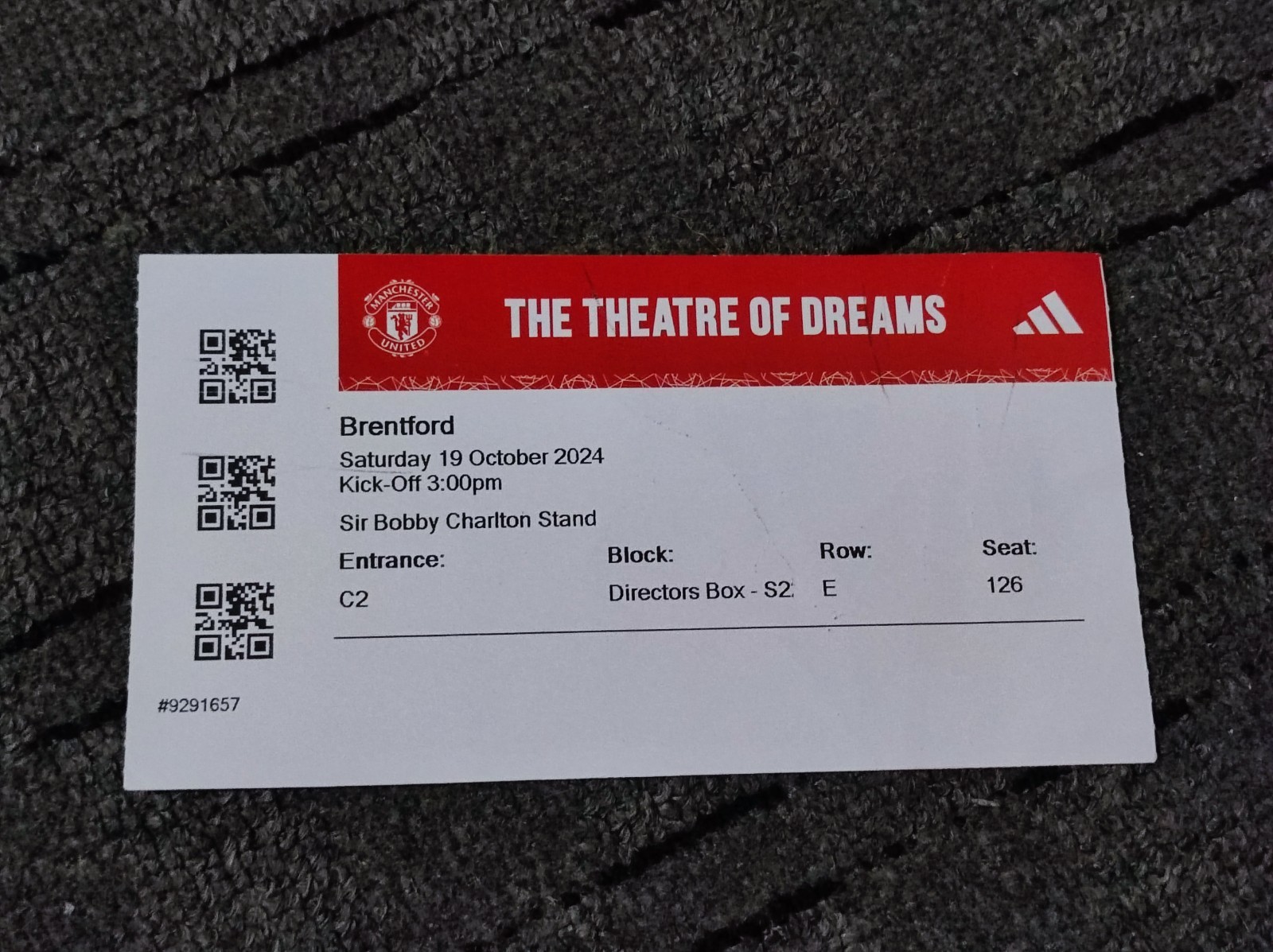 Manchester United vs Brentford Ticket 2024 Directors Box for sale on Ebay