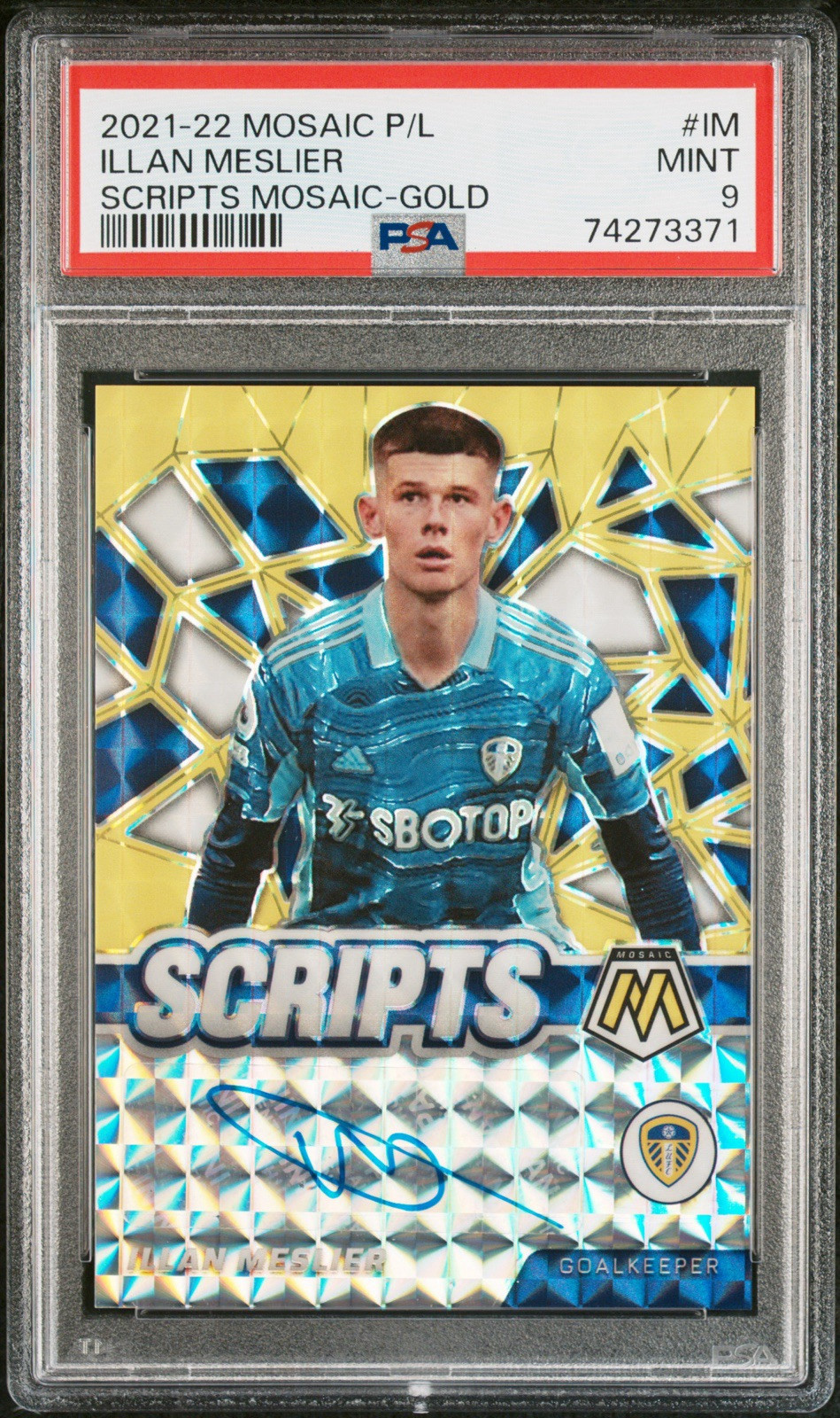 Illan Meslier /10 Gold Scripts 2021-22 Panini Mosaic Premier League Leeds PSA 9 for sale on Ebay