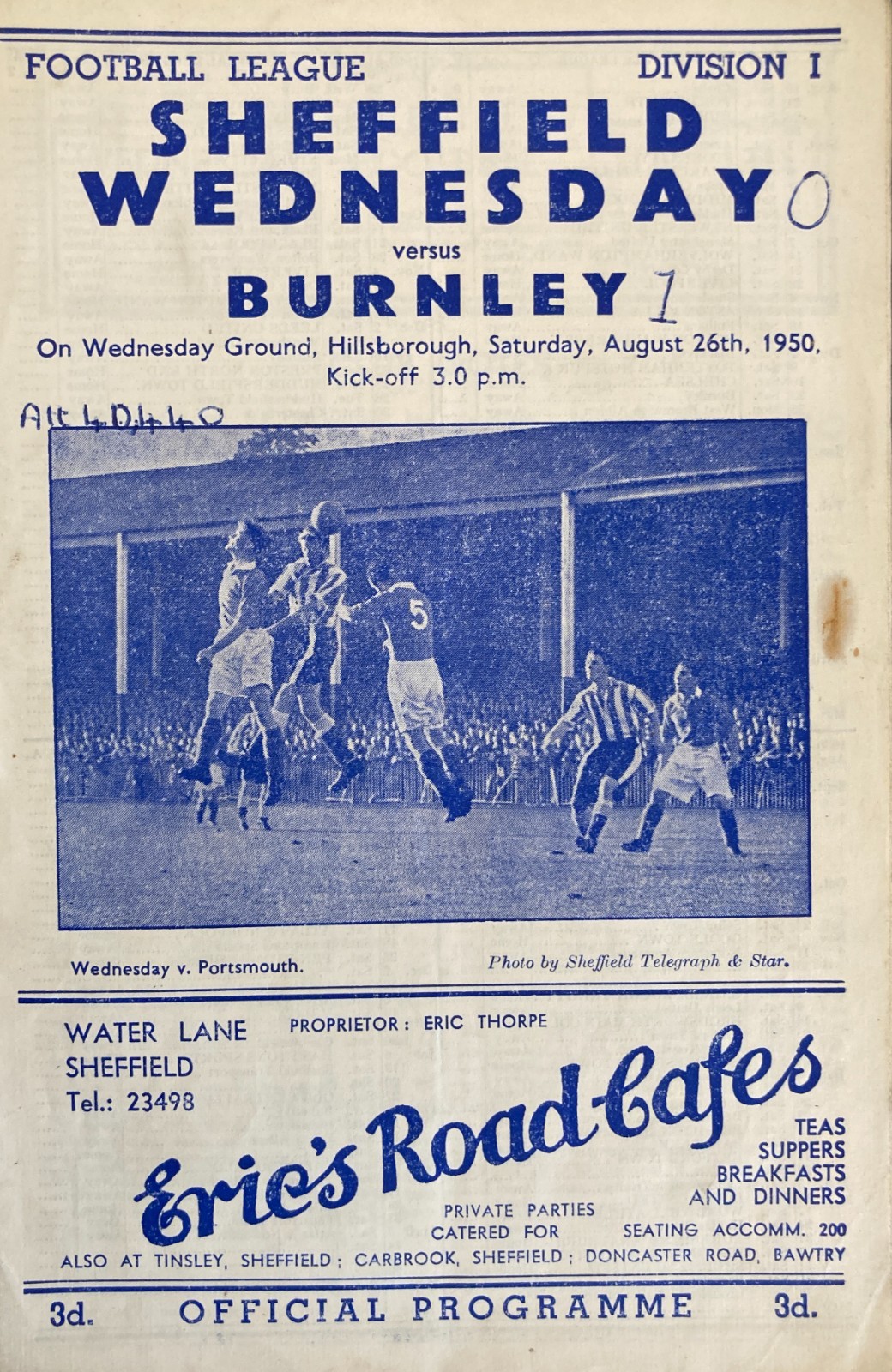 Sheffield Wednesday v Burnley Div 1 1950/51 for sale on Ebay