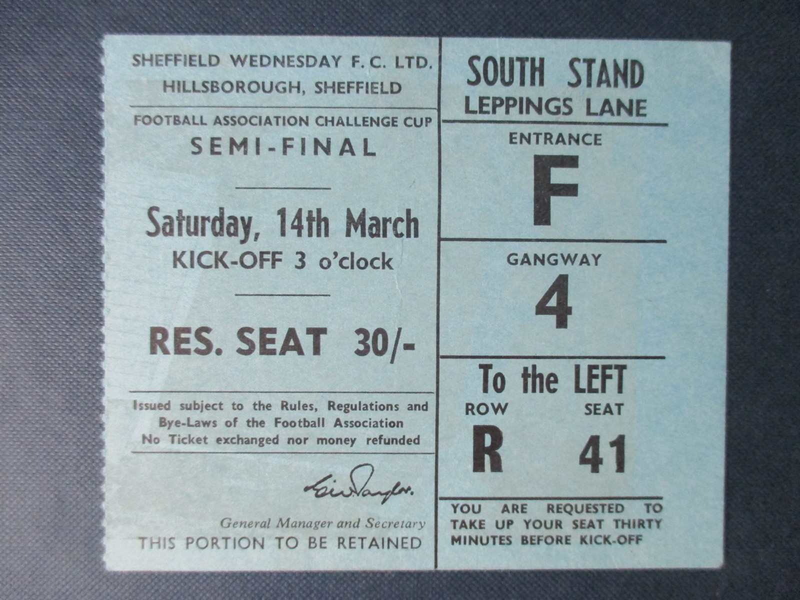 Manchester United v West Ham Utd 1964 FA Cup Semi Final Hillsborough ticket vgc  for sale on Ebay