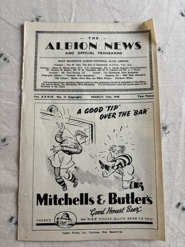 West Bromwich Albion Reserves V Sheffield Wednesday 1947/48 for sale on Ebay