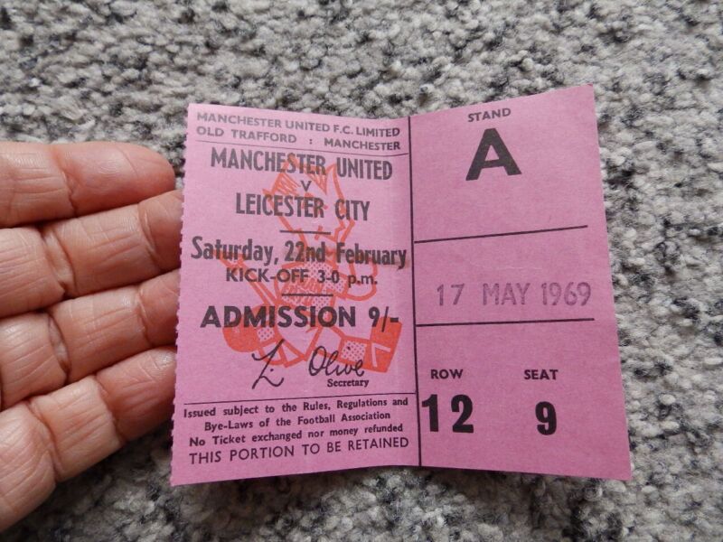 Manchester Utd v Leicester City Saturday 22 February / 17 May 1969 ticket stub for sale on Ebay