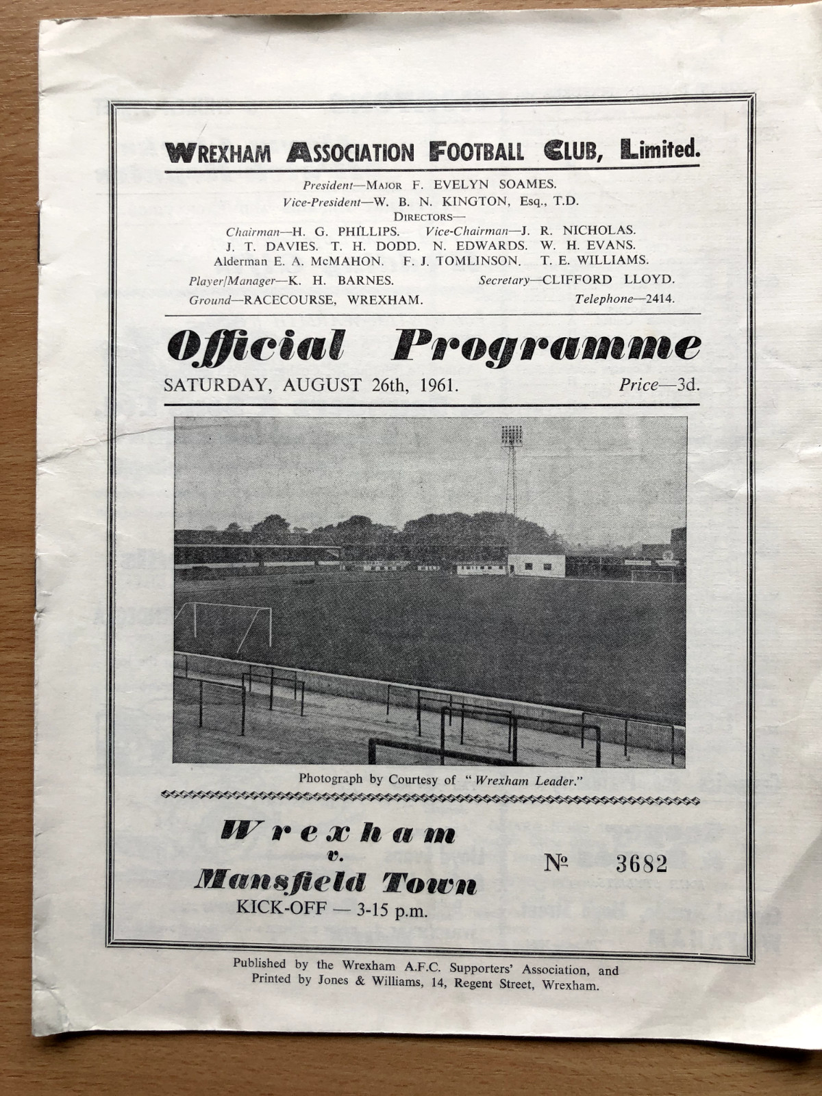 WREXHAM v MANSFIELD 1961/62 PROGRAMME for sale on Ebay