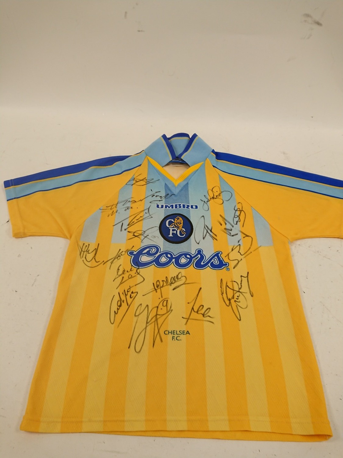 Vintage Chelsea FC 90s Away Shirt Signed Umbro Coors Medium LB Rare for sale on Ebay