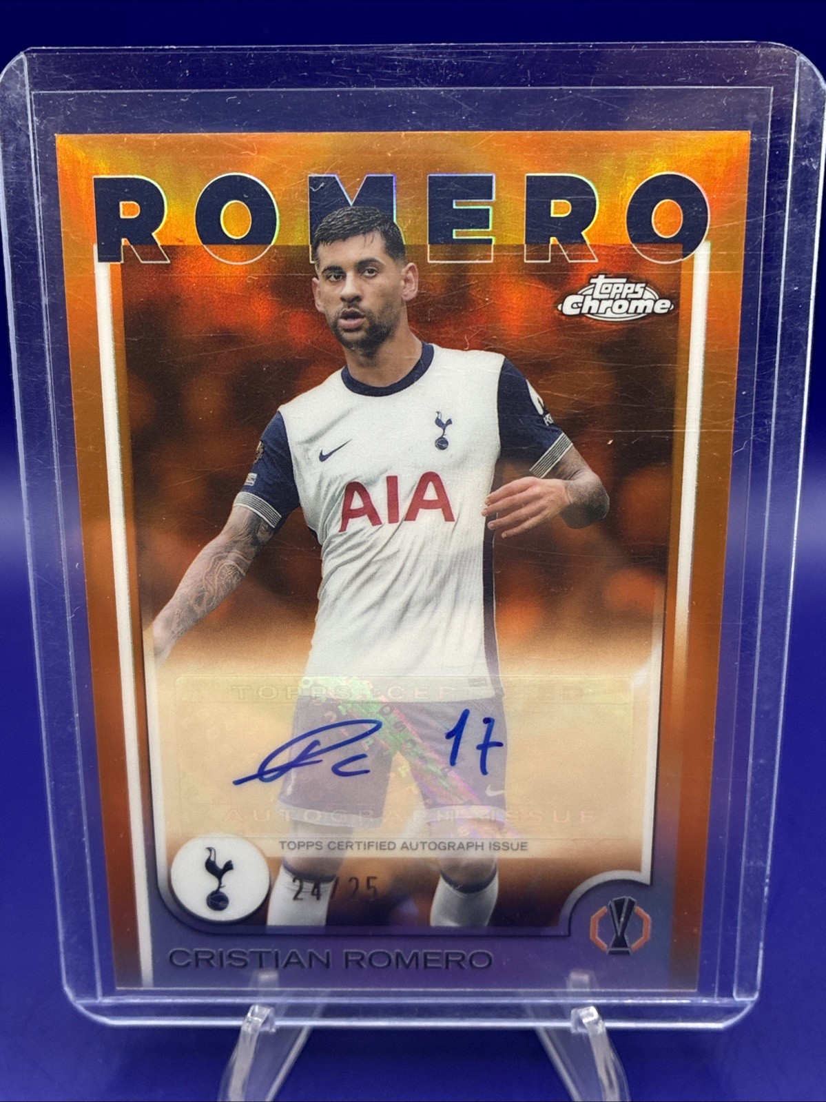 2024-25 Topps Chrome UEFA CC Cristian Romero Auto Orange /25 Tottenham for sale on Ebay