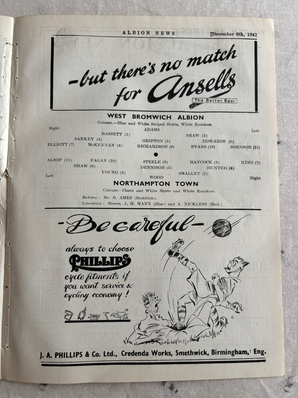 West Bromwich Albion V Wolves 1941/42 for sale on Ebay