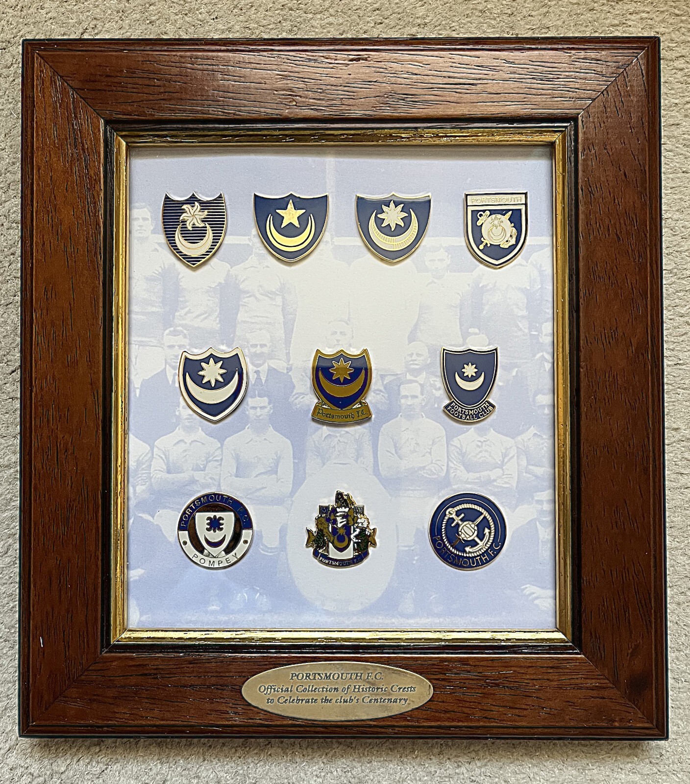 Framed Portsmouth FC Historic Crests issued to celebrate the clubs Centenary for sale on Ebay