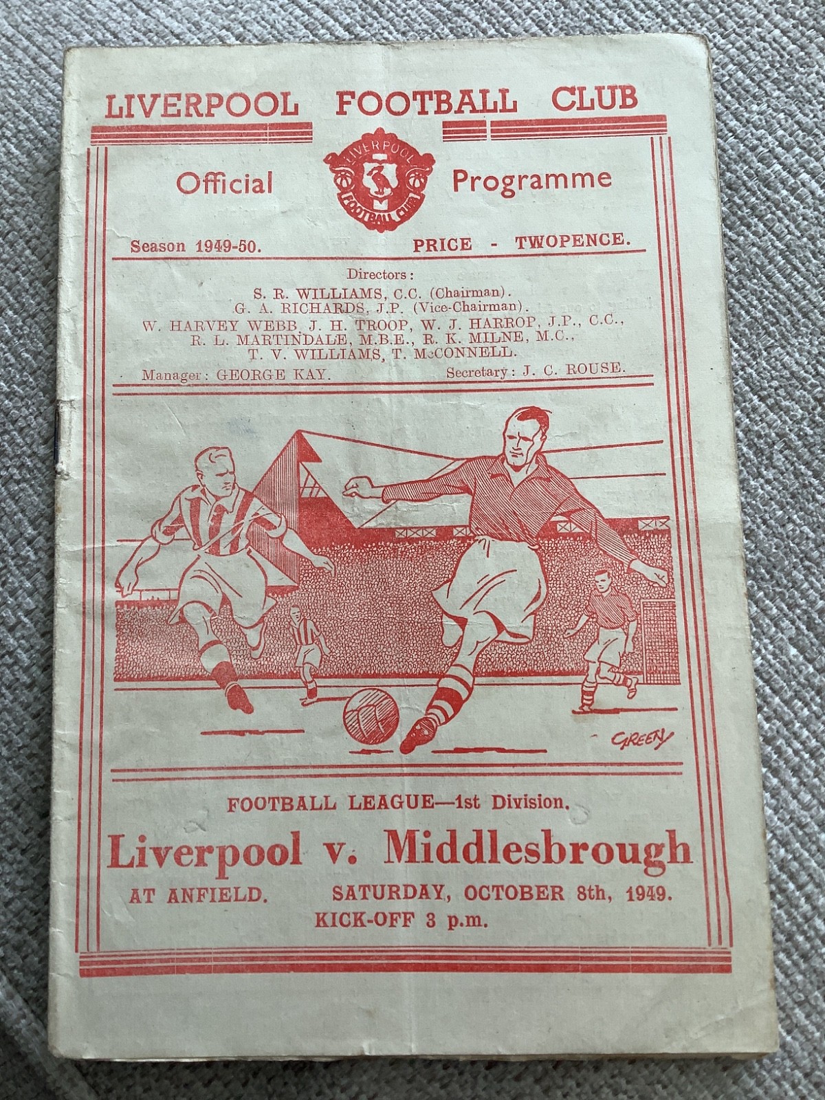 8 October 1949 Liverpool v Middlesbrough for sale on Ebay