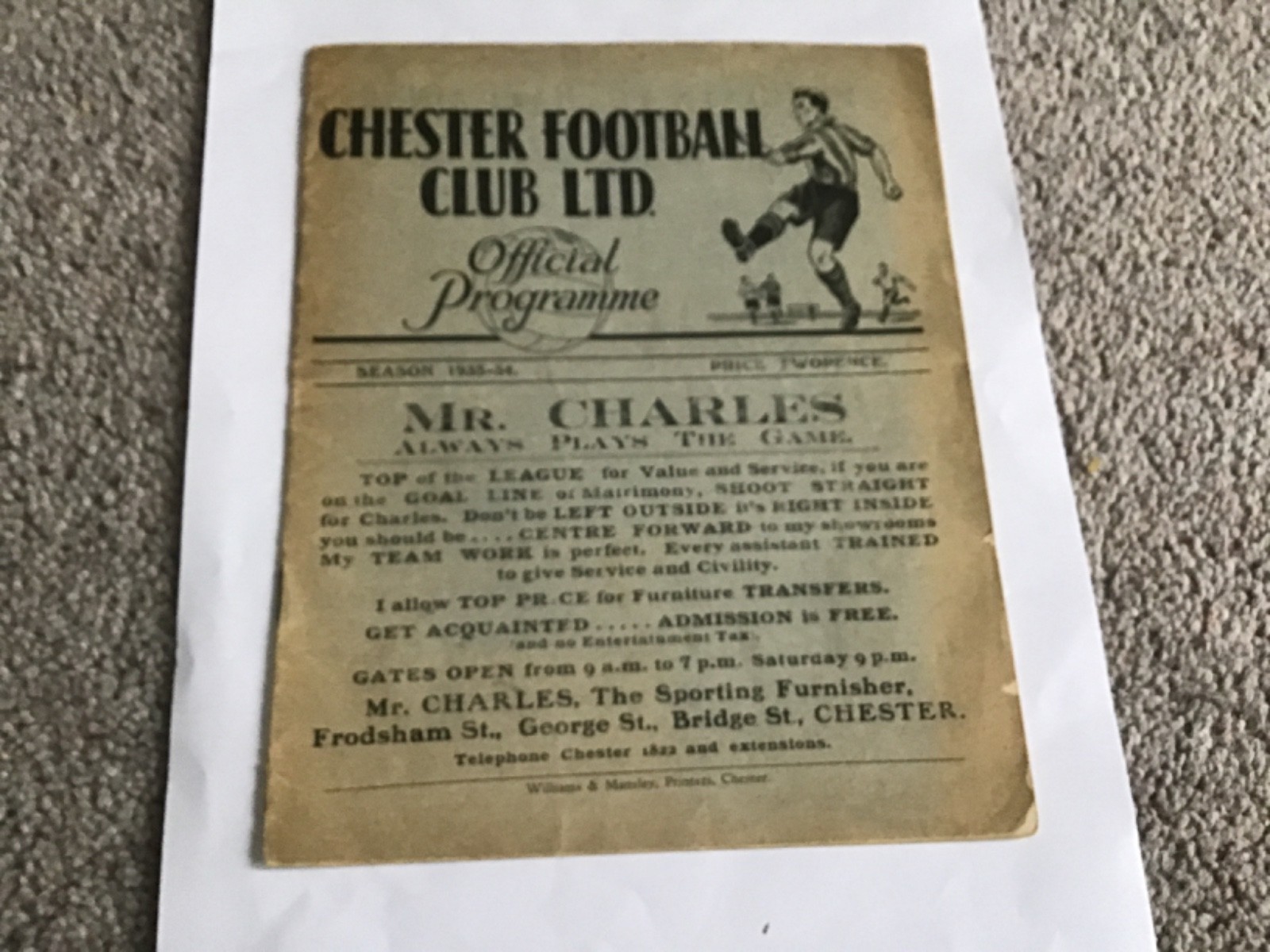 Chester v Stalybridge Celtic Football Programme 14/4/1934. for sale on Ebay