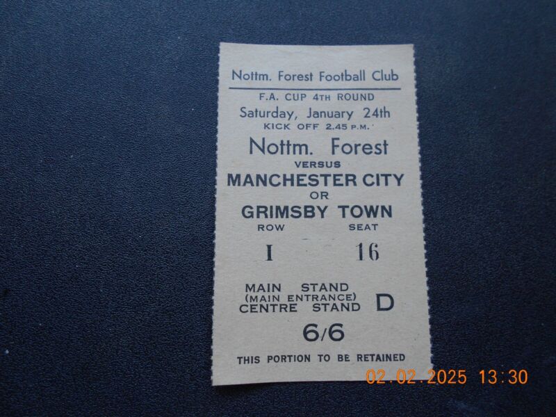 NOTTINGHAM FOREST v MANCHESTER CITY or GRIMSBY TOWN FA CUP 4th ROUND 24/1/1959 for sale on Ebay