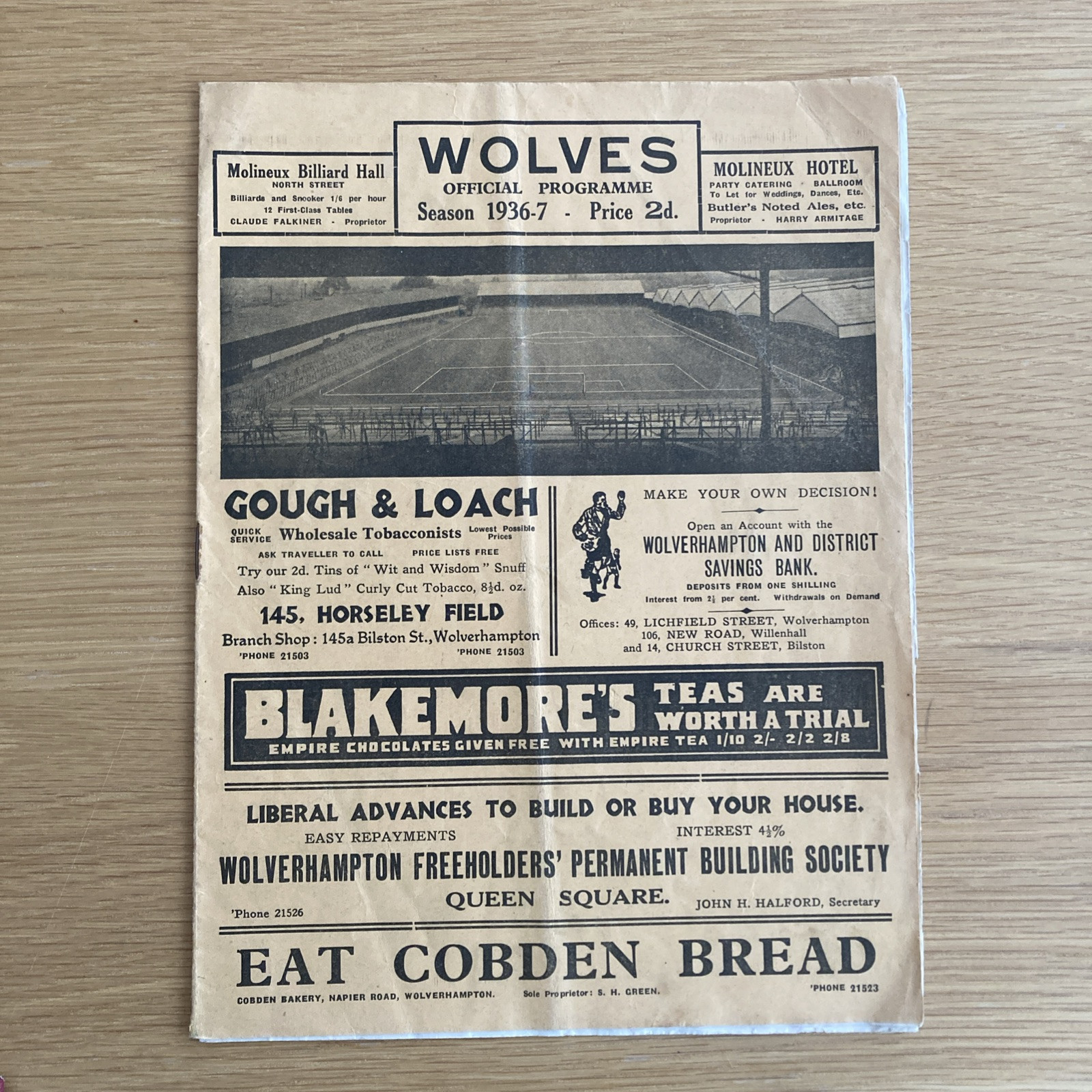 WOLVES - WOLVERHAMPTON v  Gradjanski (Yugoslavia) Friendly 23-11-1936 VERY RARE for sale on Ebay