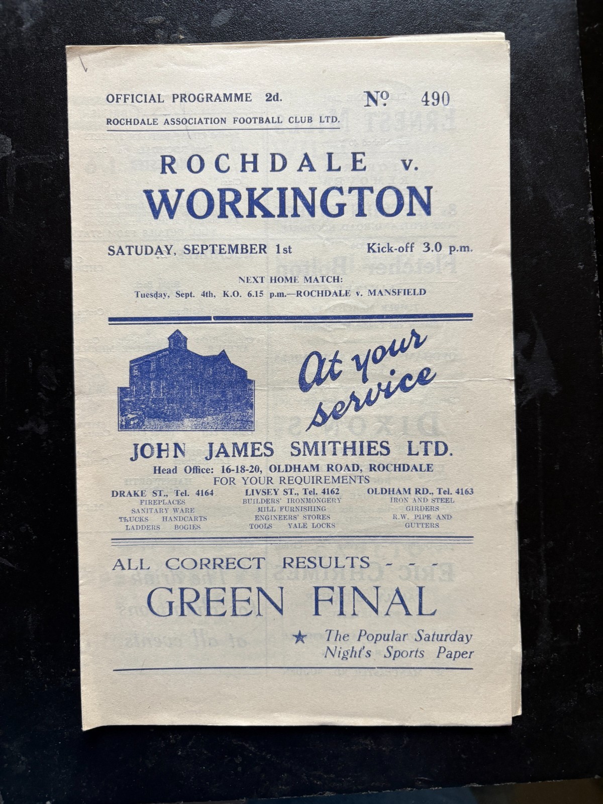 1951-52 Rochdale v Workington for sale on Ebay