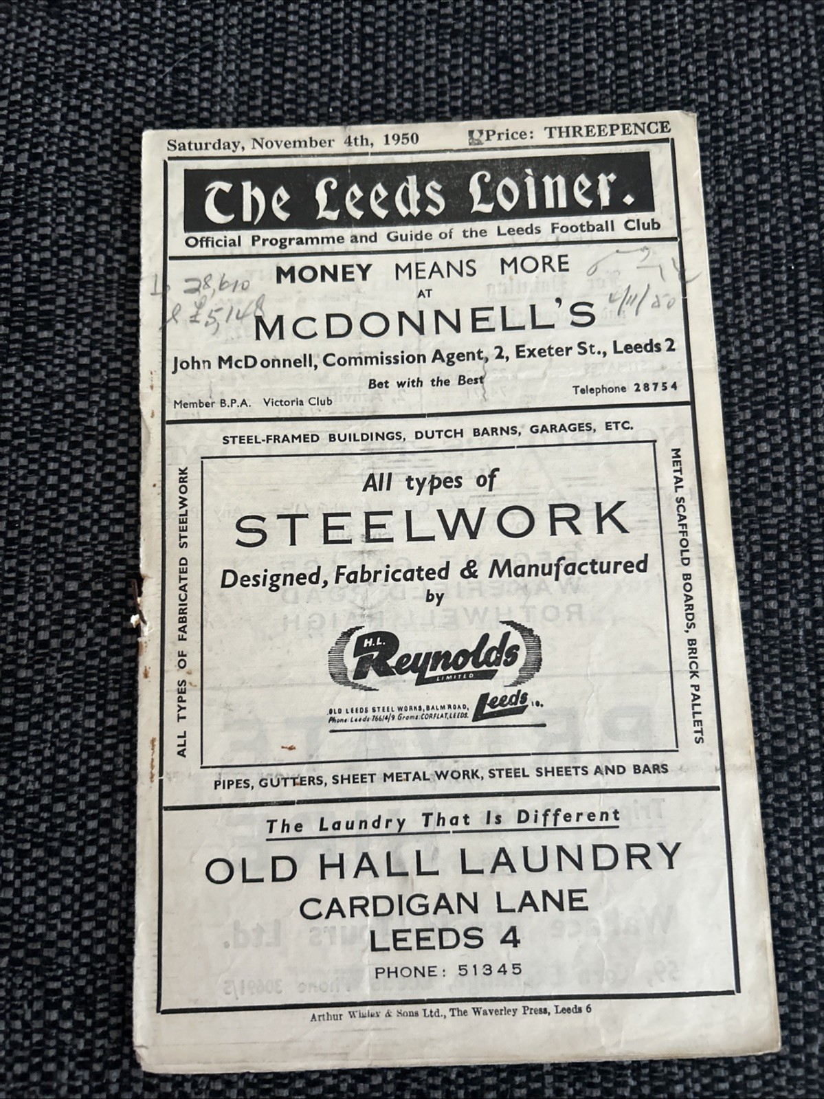 1950 THE LEEDS LOINER RUGBY PROGRAMME - CASTLEFORD V HUDDERSFIELD- CUP for sale on Ebay