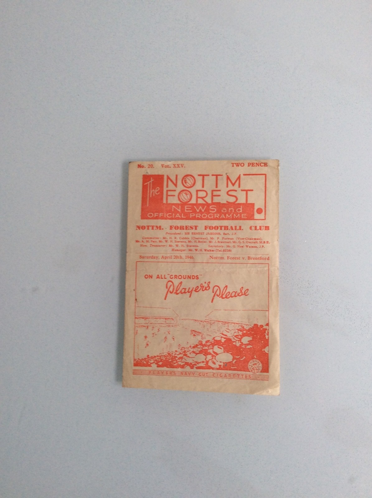 NOTTINGHAM FOREST V BRENTFORD 20.04.1946 LEAGUE GAME for sale on Ebay