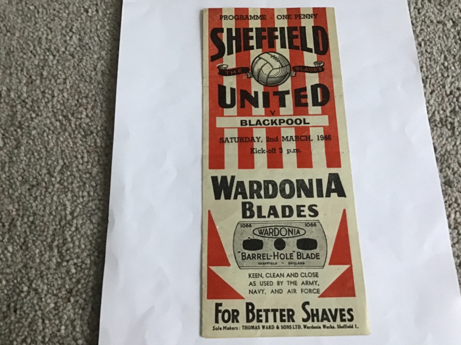 Sheffield United v Blackpool Football Programme 2/3/1946. for sale on Ebay