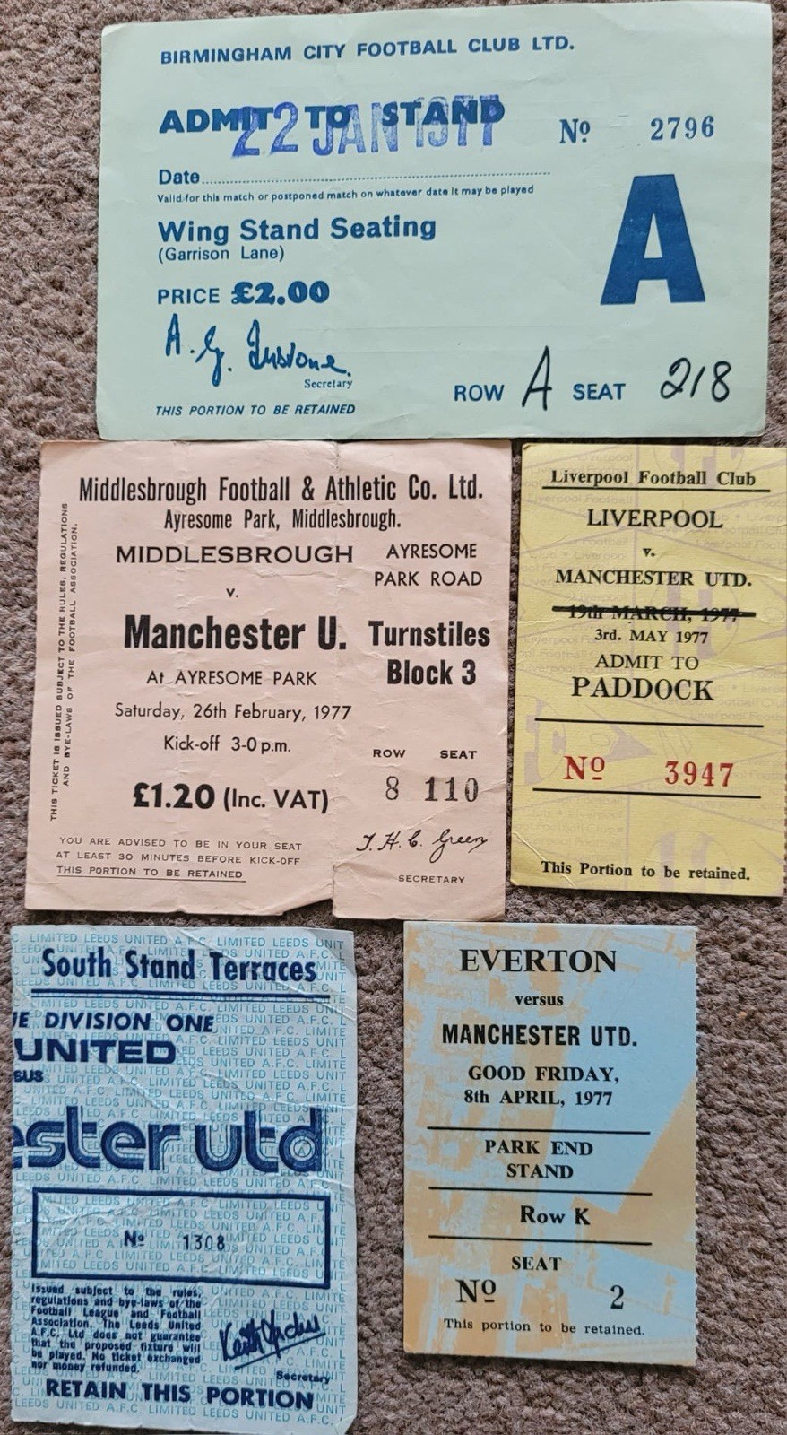 5 Manchester United Away Tickets 76-77 for sale on Ebay