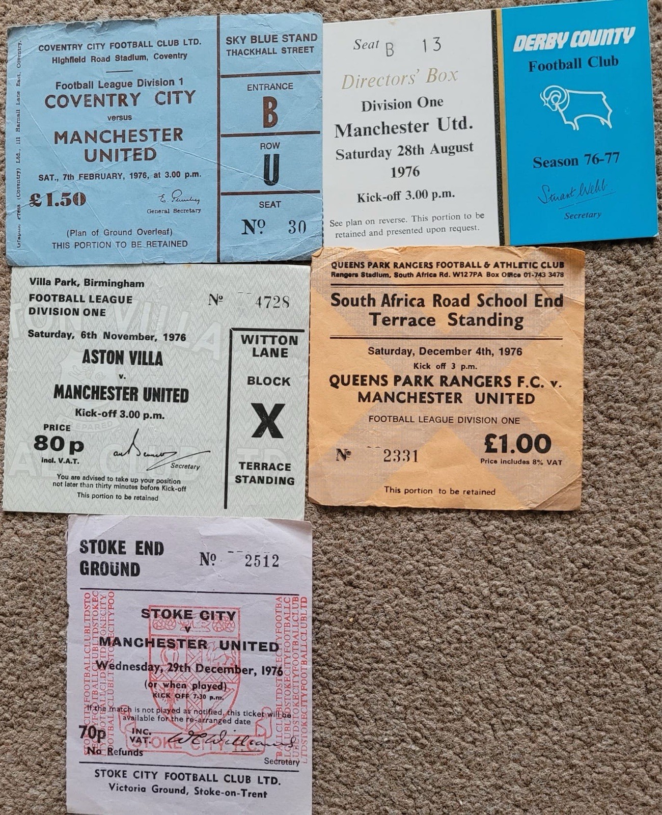 5 Manchester  United Away Tickets 1970s for sale on Ebay