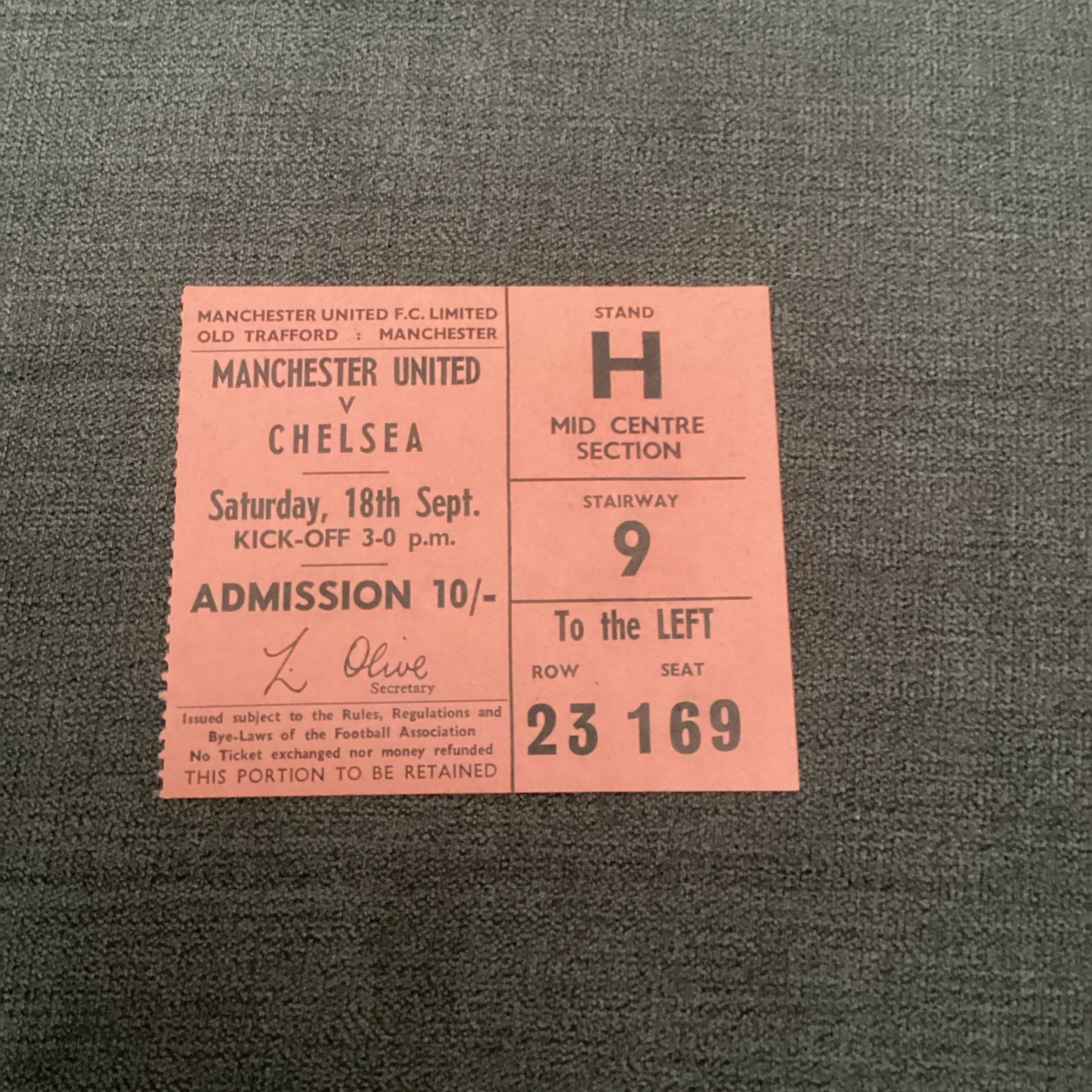 1965/66 Man Utd v Chelsea match ticket for sale on Ebay