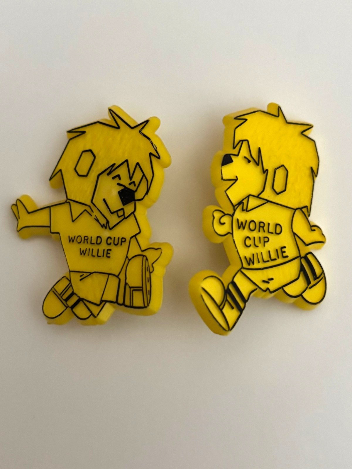 1966 WORLD CUP WILLIE - Original 1965 Plastic Football Pin Badges - Set of Two for sale on Ebay