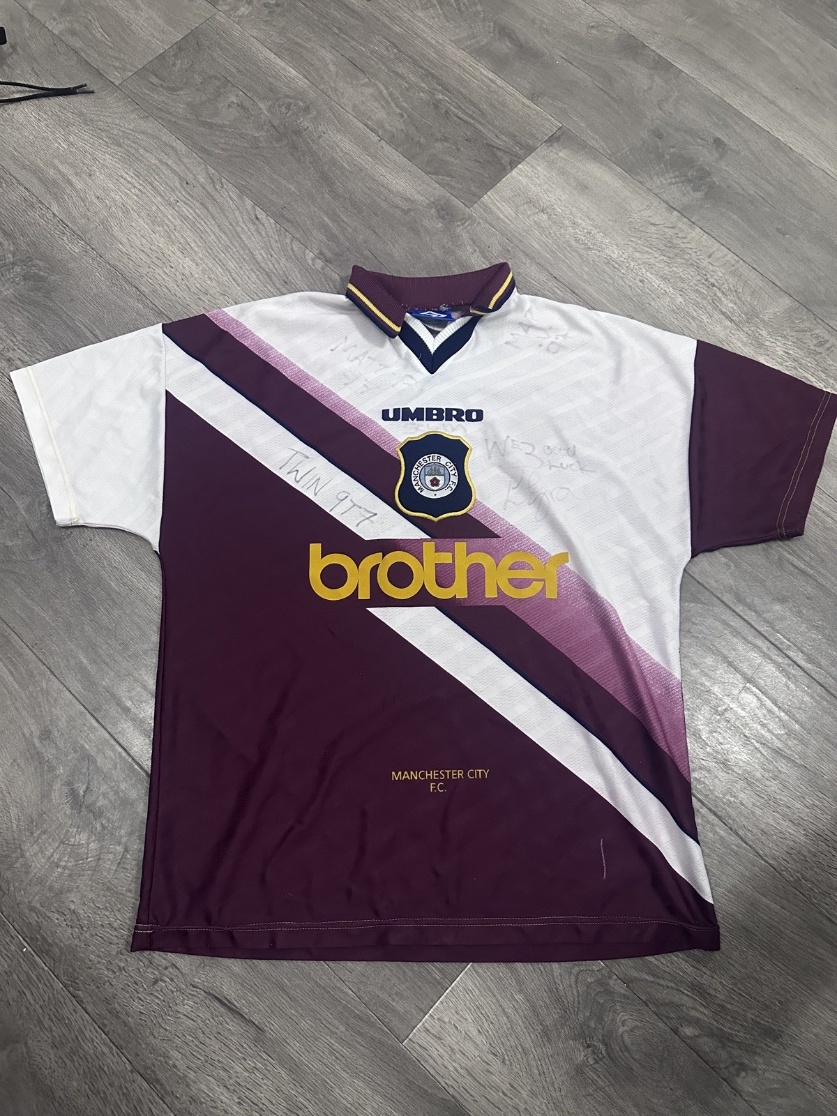 Manchester City 1996/97 Away Football Shirt, Size Large umbro Writing Defect for sale on Ebay