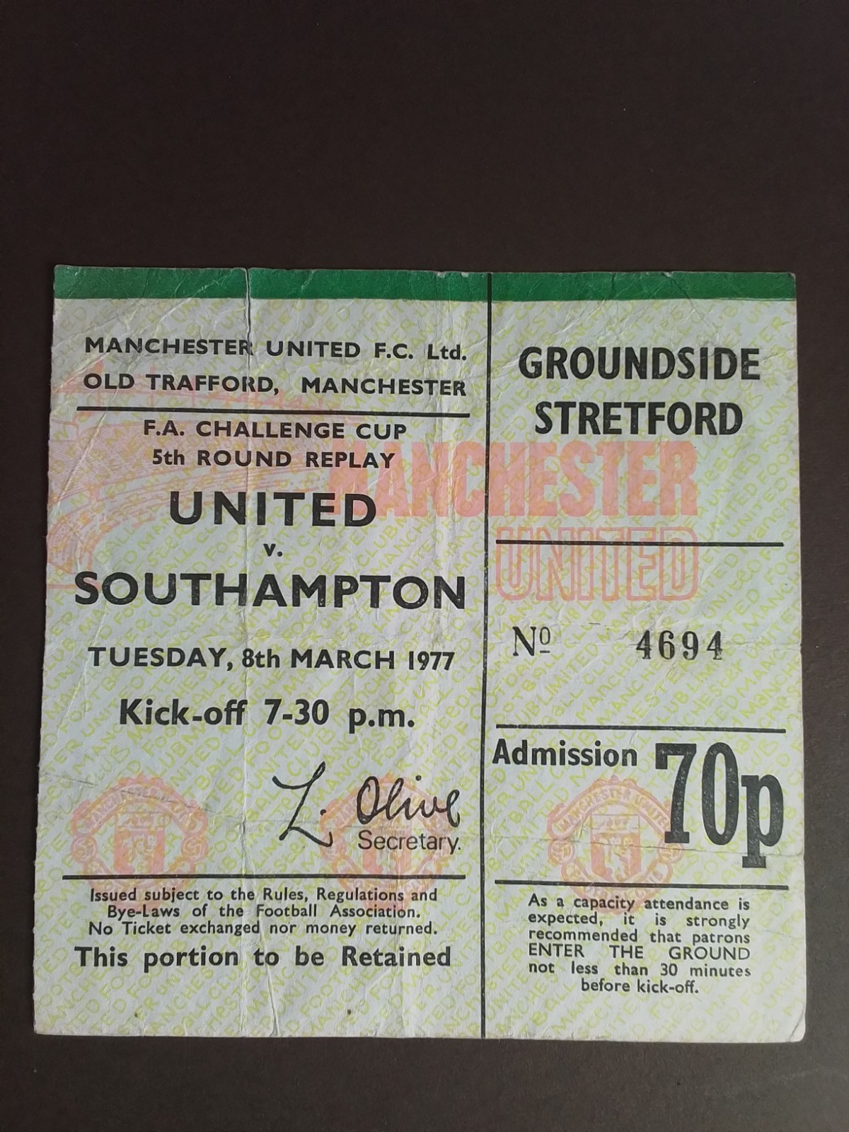 Manchester United v Southampton  FA Cup 5th Round Replay  1977 for sale on Ebay
