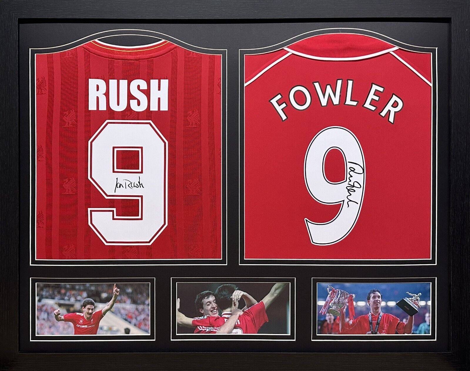 ROBBIE FOWLER & IAN RUSH 2 SIGNED LIVERPOOL SHIRTS in 1 FRAME SEE PROOF + COA for sale on Ebay