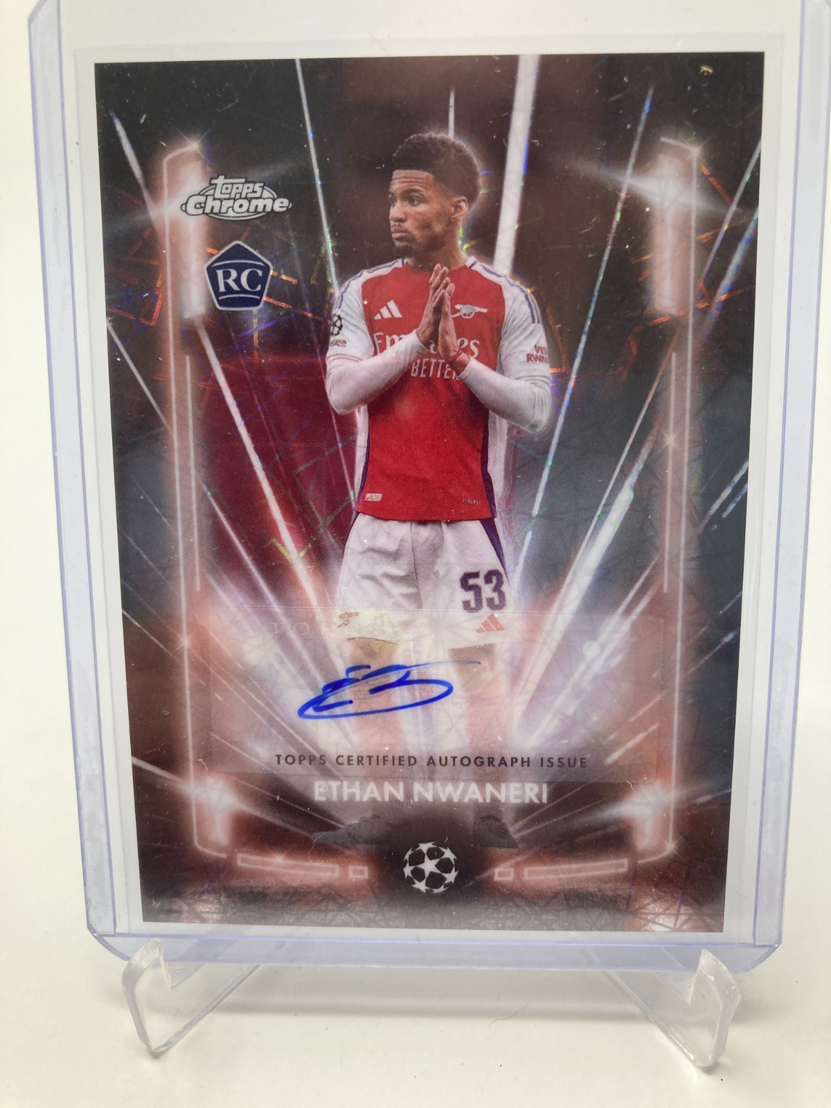 TOPPS CHROME  24/25 ETHAN NWANERI ARSENAL BLACK LAZER AUTO . for sale on Ebay